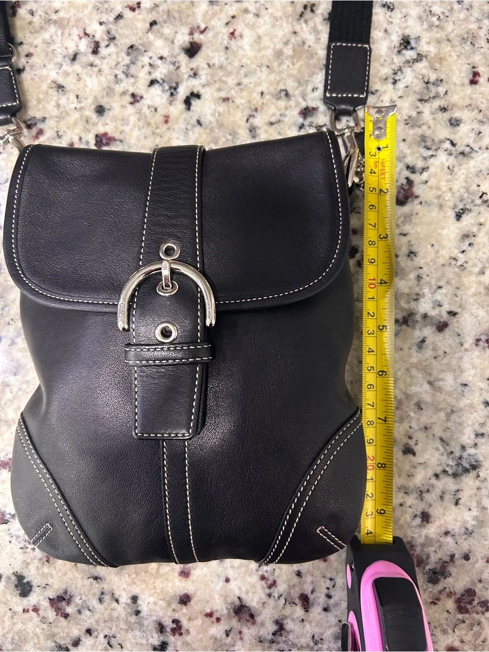 Classic Black Leather Backpack with Silver Buckle